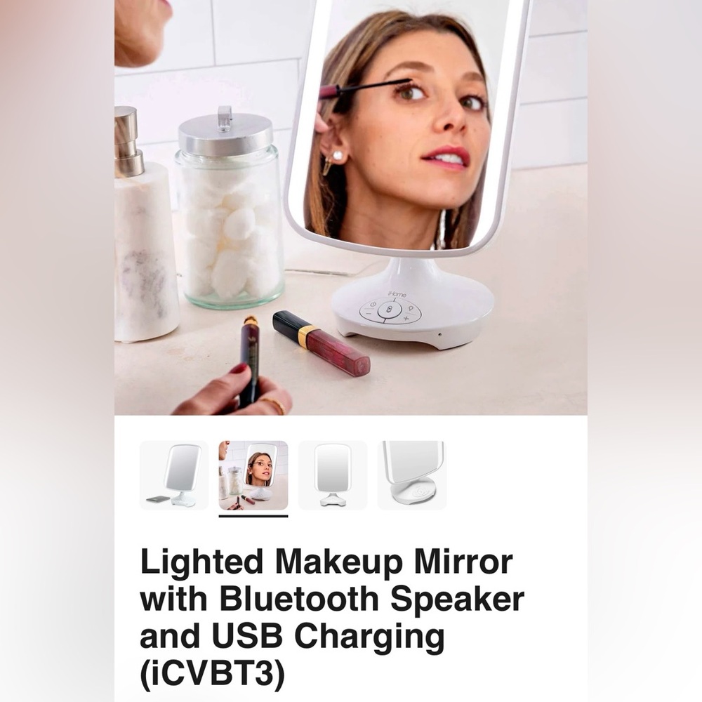 iHome White Lighted Makeup Mirror with Bluetooth - Picture 2 of 7